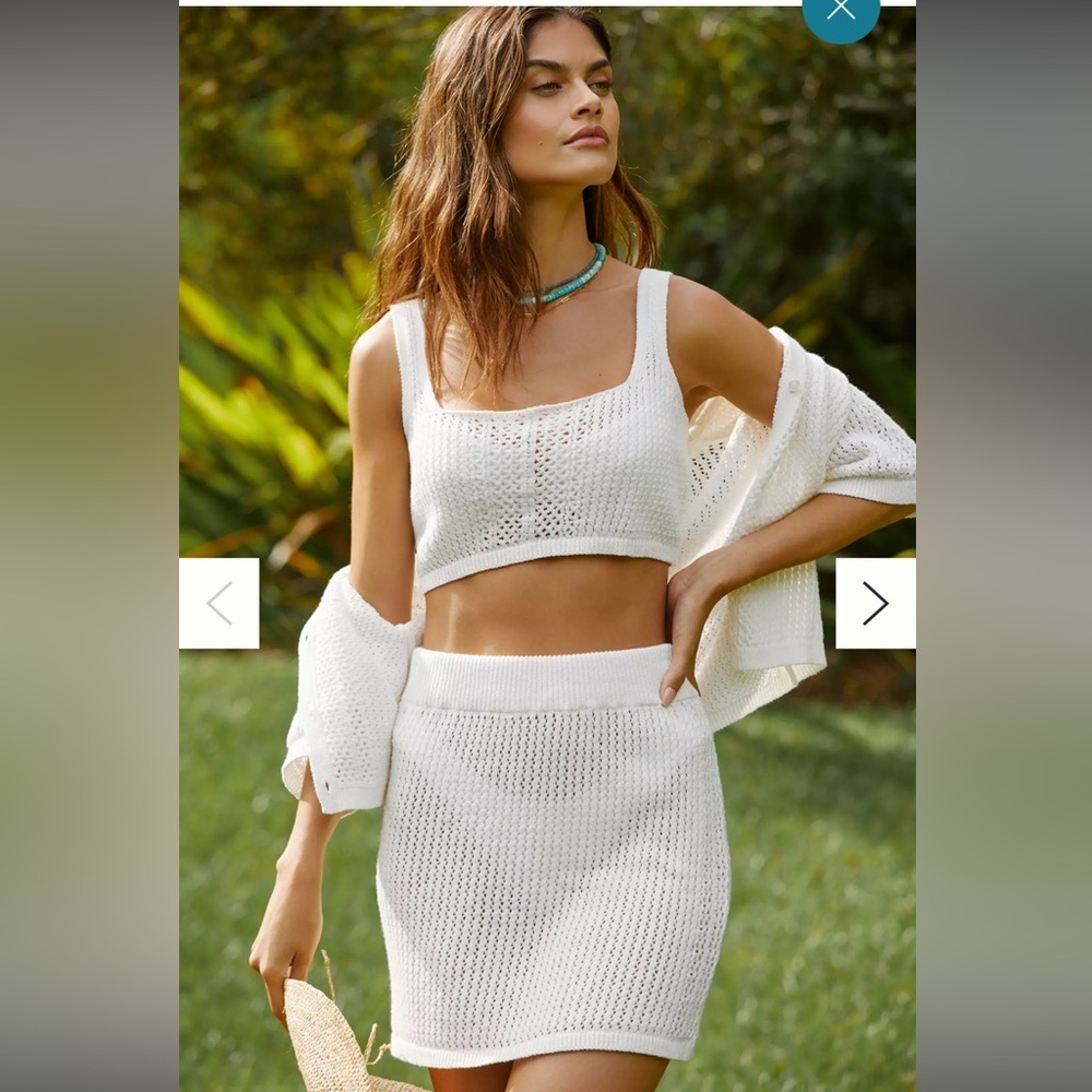 NWT Anthropologie Beach Crochet Cropped White Sweater Tank Cover-up Knit M 8 10